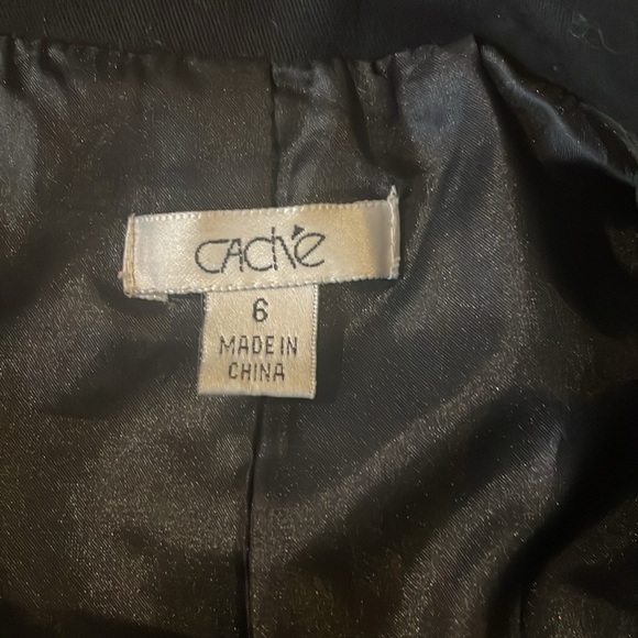 Caché Vintage Black Asymmetrical Double Breasted Short Jacket w/ Unique Trim - Picture 8 of 9